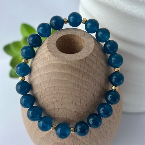 MALAYSIA Blue Jade Beaded Stretch Bracelet 6.25” - Picture 4 of 14